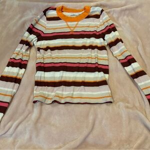 striped colorful shirt, tight fitting, slightly cropped